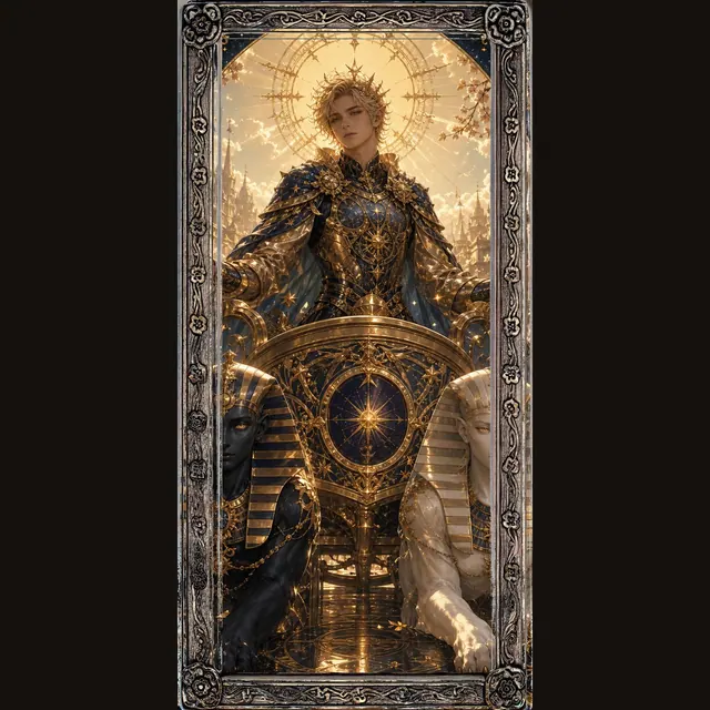 Carta de tarot azul y dorada de GAIST El Carro